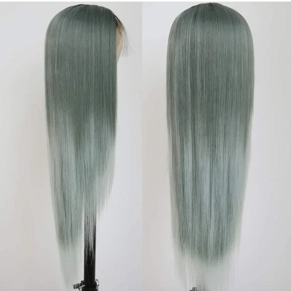 Ash Green Straight Lace Front Wigs